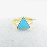 Topaz Ring, London Blue Topaz 10mm Triangle Gemstone Ring, 925 Sterling Silver Bezel Ring, 18k Gold Plated Tringle Ring, Ring Gift For Women